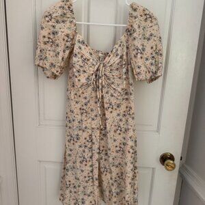 H&M Linen-Blend Foral Puff Sleeve Dress